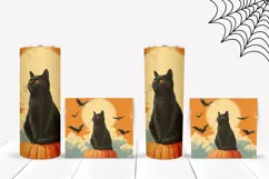 Cartoon Halloween Tumbler, Halloween Black Cat Tumbler Print Product Image 2
