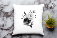 Black White Floral Bouquet Clipart Sublimation PNG Product Image 3