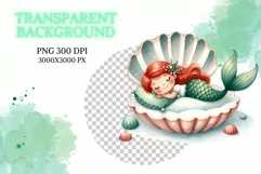 11 Cute Mermaid Cartoon Watercolor Cliparts Product Image 2