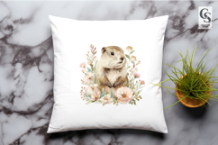 Watercolor Prairie Dog With Flowers Clipart Sublimation PNG Product Image 3