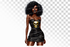 Black Woman In Spooky Skull Mini Dress PNG Product Image 1