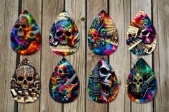 Neon skulls | Halloween Teardrop earring sublimation designs Product Image 2