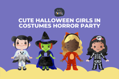 Cute Halloween Girls in Costumes Horror Party Clip Art Product Image 2