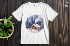 Cozy Winter Cabin in Snowy Forest Clipart Sublimation PNG Product Image 2