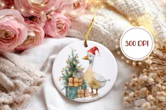 Cartoon Christmas Goose Ornament, Winter Round Ornament Product Image 2