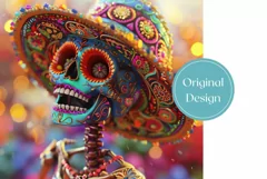 3D Sugar Skull Tumbler Wrap, 3D Colorful Skull Tumbler PNG Product Image 2