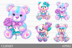 Iridescent Bear Clipart. Valentines Bear Sublimation Product Image 1