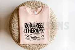 Rod And Reel Therapy With Fishing Boat And Fish Black Product Image 2