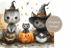 Cute Halloween Cats Tumbler Wrap, Cartoon Pumpkins Tumbler Product Image 2