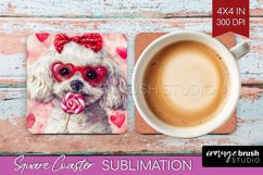 Bichon Frise Valentine Square Coaster Valentines Day Coaster Product Image 1