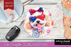 Bichon Frise Dog Car Coaster 4th Of July Coaster PNG Product Image 1