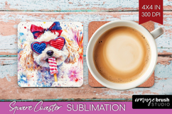 Bichon Frise Dog Square Coaster 4th Of July Coaster PNG Product Image 1