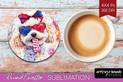Bichon Frise Dog Round Coaster 4th Of July Coaster PNG Product Image 1