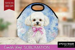 Bichon Frise Dog Lunch Bag Blue Toile Lunch Bug PNG Product Image 1