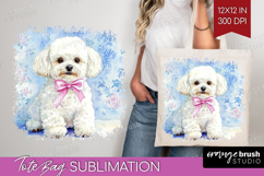Bichon Frise Dog Tote Bag Blue Toile Tote Bag PNG Product Image 1