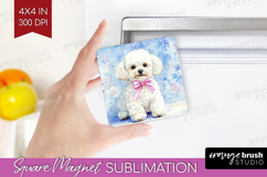 Bichon Frise Dog Magnet Sublimation Blue Toile Square Magnet Product Image 1