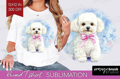 Bichon Frise Dog Round Tshirt Background Blue Toile PNG Product Image 1