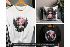 Pastel Goth Fairy Clipart Black and Pink PNG sublimation Product Image 3
