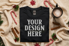 Gildan 5000 Black Folded Christmas Mockup, G5000 mockup Product Image 1