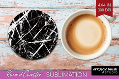 Black and White Round Coaster - Abstract Texture Coaster PNG Product Image 1