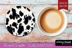Black and White Round Coaster - Abstract Texture Coaster PNG Product Image 1