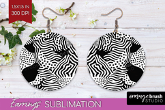 Black and White Round Earrings - Abstract Texture PNG Product Image 1