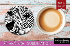 Black and White Round Coaster - Abstract Texture Coaster PNG Product Image 1