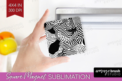 Black and White Magnet Sublimation - Abstract Texture Square Product Image 1