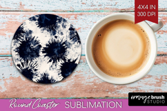 Black and White Round Coaster - Abstract Texture Coaster PNG Product Image 1