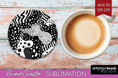 Black and White Round Coaster - Abstract Texture Coaster PNG Product Image 1