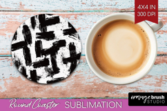 Black and White Round Coaster - Abstract Texture Coaster PNG Product Image 1