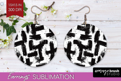 Black and White Round Earrings - Abstract Texture PNG Product Image 1