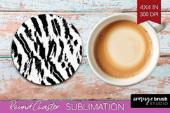 Black and White Round Coaster - Abstract Texture Coaster PNG Product Image 1
