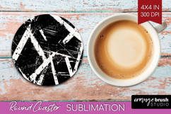 Black and White Round Coaster - Abstract Texture Coaster PNG Product Image 1