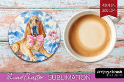Bloodhound Dog Round Coaster Blue Toile Coaster PNG Product Image 1