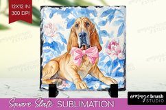 Bloodhound Dog Slate PNG Blue Toile Square Slate Sublimation Product Image 1