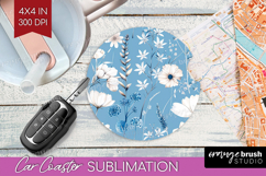 Wildflowers Car Coaster - Summer Floral Coaster PNG Product Image 1