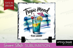 Blue Lagoon Cocktail Slate PNG Summer Drink Square Slate Product Image 1