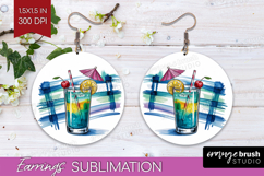 Blue Lagoon Cocktail Round Earrings Summer Drink PNG Product Image 1