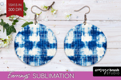 Blue Tie Dye Round Earrings - Shibori PNG Sublimation Product Image 1