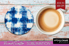 Blue Tie Dye Round Coaster - Shibori Coaster PNG Sublimation Product Image 1