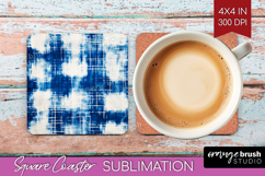 Blue Tie Dye Square Coaster - Shibori Coaster PNG Product Image 1