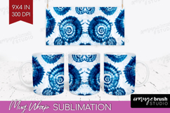 Blue Tie Dye Mug Wrap - Shibori Mug PNG Sublimation Product Image 1