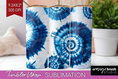 Blue Tie Dye Tumbler Wrap - Shibori Tumbler PNG Sublimation Product Image 1