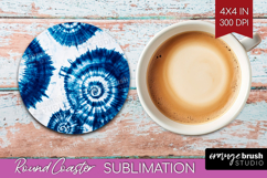 Blue Tie Dye Round Coaster - Shibori Coaster PNG Sublimation Product Image 1