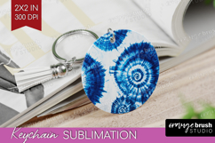 Blue Tie Dye Keychain PNG - Shibori Keychain Sublimation Product Image 1