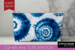 Blue Tie Dye Cosmetic Bag - Shibori Makeup Bag PNG Product Image 1