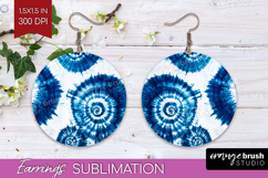 Blue Tie Dye Round Earrings - Shibori PNG Sublimation Product Image 1