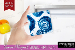 Blue Tie Dye Magnet Sublimation - Shibori Square Magnet PNG Product Image 1