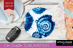 Blue Tie Dye Car Coaster - Shibori Coaster PNG Sublimation Product Image 1